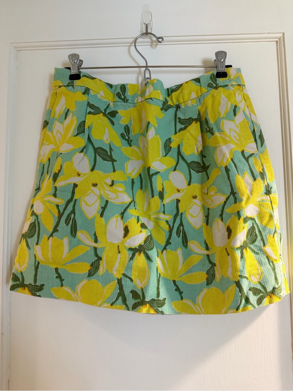 J. Crew Factory Yellow Floral Mini Skirt on Aqua Base
